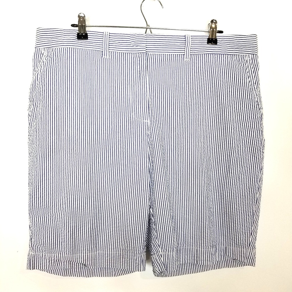 L.L.Bean Women Striped Favorite Fit Shorts Sz 18 Reg Blue White Straight Pockets